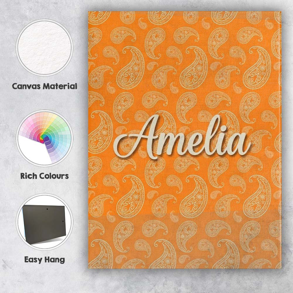 Personalised Name Elegant White Paisley Custom  Unique Gift Idea Modern Room Accent Canvas Wall Art Print Decor Picture Ready to Hang