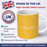 Personalized Custom Name Elegant White Paisley Pattern Yellow Gradient Background Seamless 11oz Ceramic Coffee Tea Mug White Large Handle