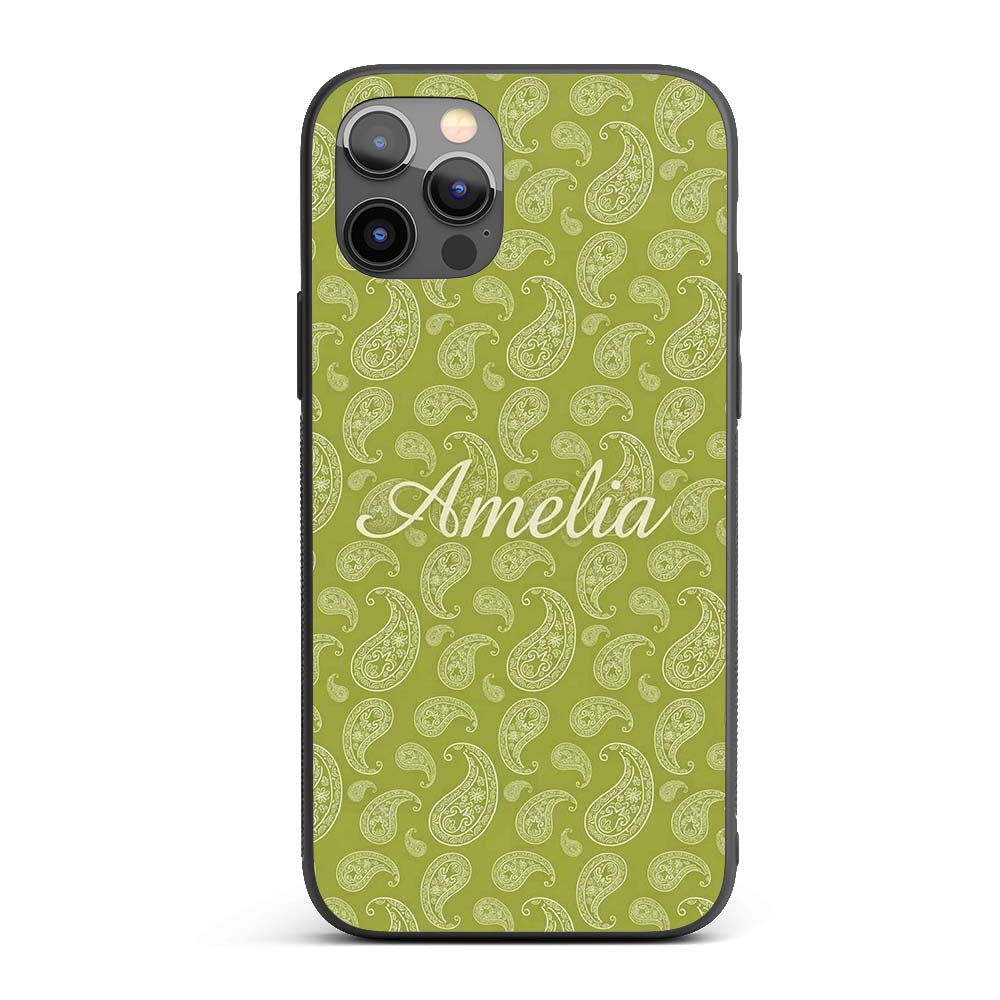 Elegant White Paisley Pattern Printed Design Custom Name Protective Phone Case Mobile Cover Durable Everyday Smartphone Shock Resistant