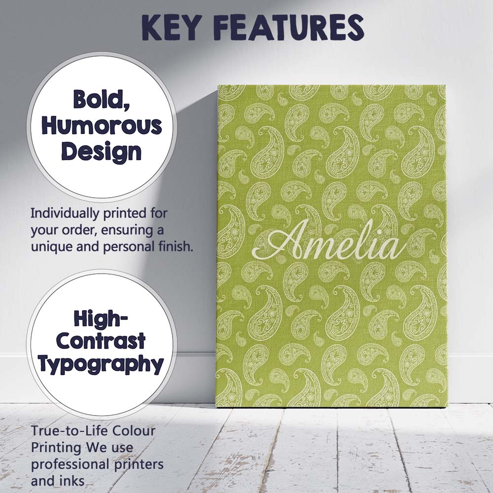 Personalised Name Elegant White Paisley Custom  Unique Gift Idea Modern Room Accent Canvas Wall Art Print Decor Picture Ready to Hang