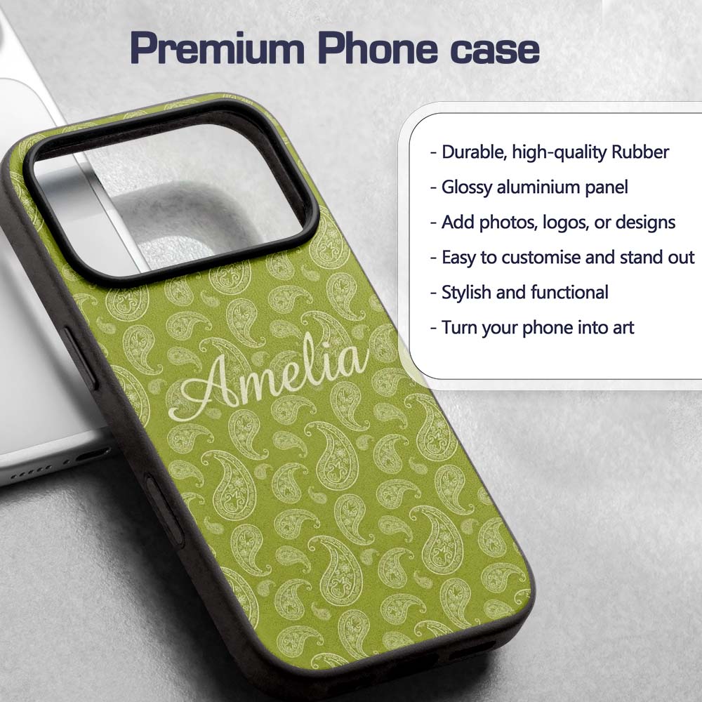 Elegant White Paisley Pattern Printed Design Custom Name Protective Phone Case Mobile Cover Durable Everyday Smartphone Shock Resistant