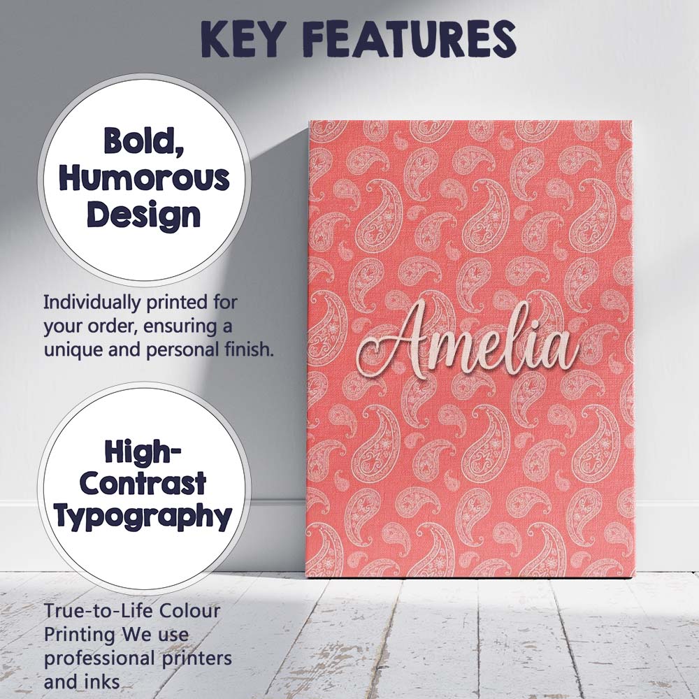 Personalised Name Elegant White Paisley Custom  Unique Gift Idea Modern Room Accent Canvas Wall Art Print Decor Picture Ready to Hang