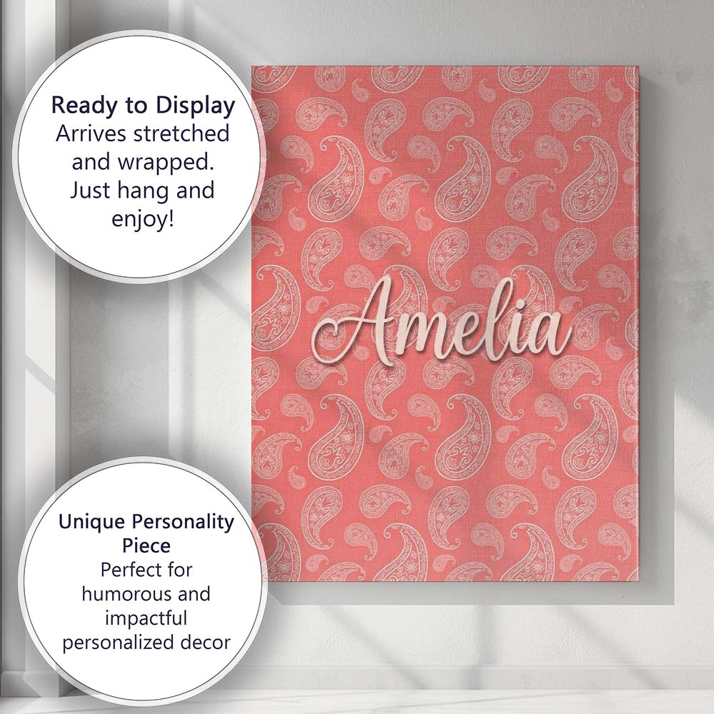 Personalised Name Elegant White Paisley Custom  Unique Gift Idea Modern Room Accent Canvas Wall Art Print Decor Picture Ready to Hang