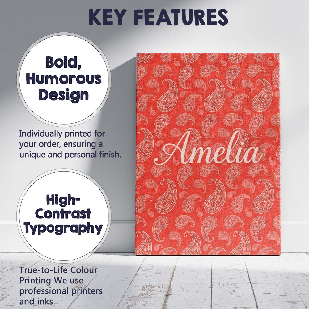 Personalised Name Elegant White Paisley Custom  Unique Gift Idea Modern Room Accent Canvas Wall Art Print Decor Picture Ready to Hang
