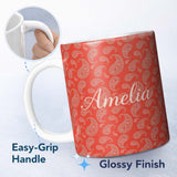 Personalized Custom Name Elegant White Paisley Pattern Colar Gradient Background Seamless 11oz Ceramic Coffee Tea Mug White Large Handle