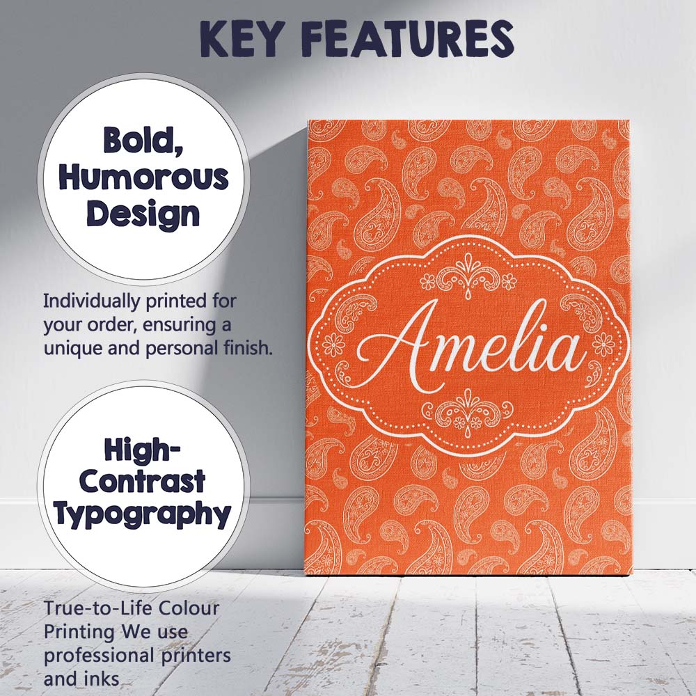 Personalised Name Elegant White Paisley Custom  Unique Gift Idea Modern Room Accent Canvas Wall Art Print Decor Picture Ready to Hang