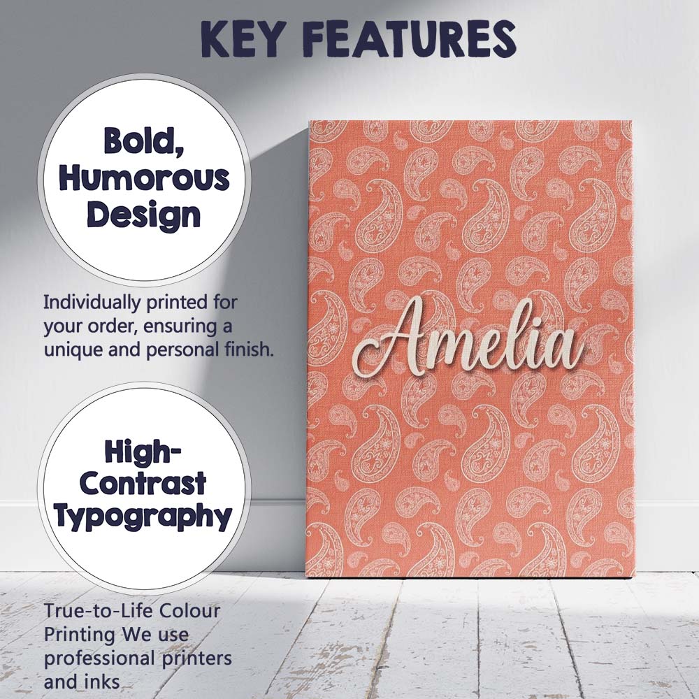 Personalised Name Elegant White Paisley Custom  Unique Gift Idea Modern Room Accent Canvas Wall Art Print Decor Picture Ready to Hang