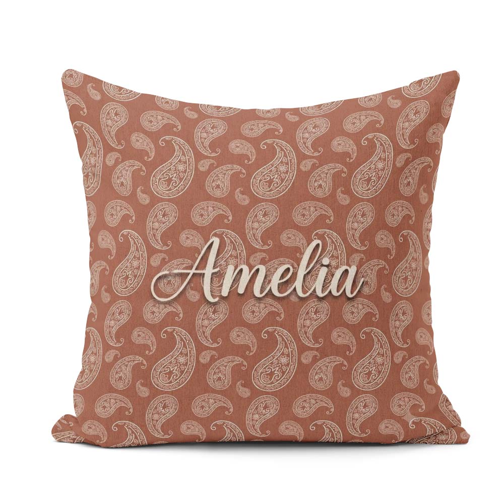 Custom Name Elegant White Paisley Rich Brown Gradient Background Square Filled Cushion Throw Pillow Sofa Bed Home Decor Zip Washable UK Made