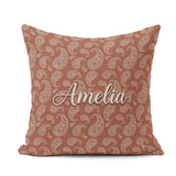 Custom Name Elegant White Paisley Rich Brown Gradient Background Square Filled Cushion Throw Pillow Sofa Bed Home Decor Zip Washable UK Made