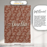 Elegant White Paisley Pattern Rich Coffee Brown Gradient Background  Personalised Custom Name Super Soft Fleece Blanket Bed Sofa Throw