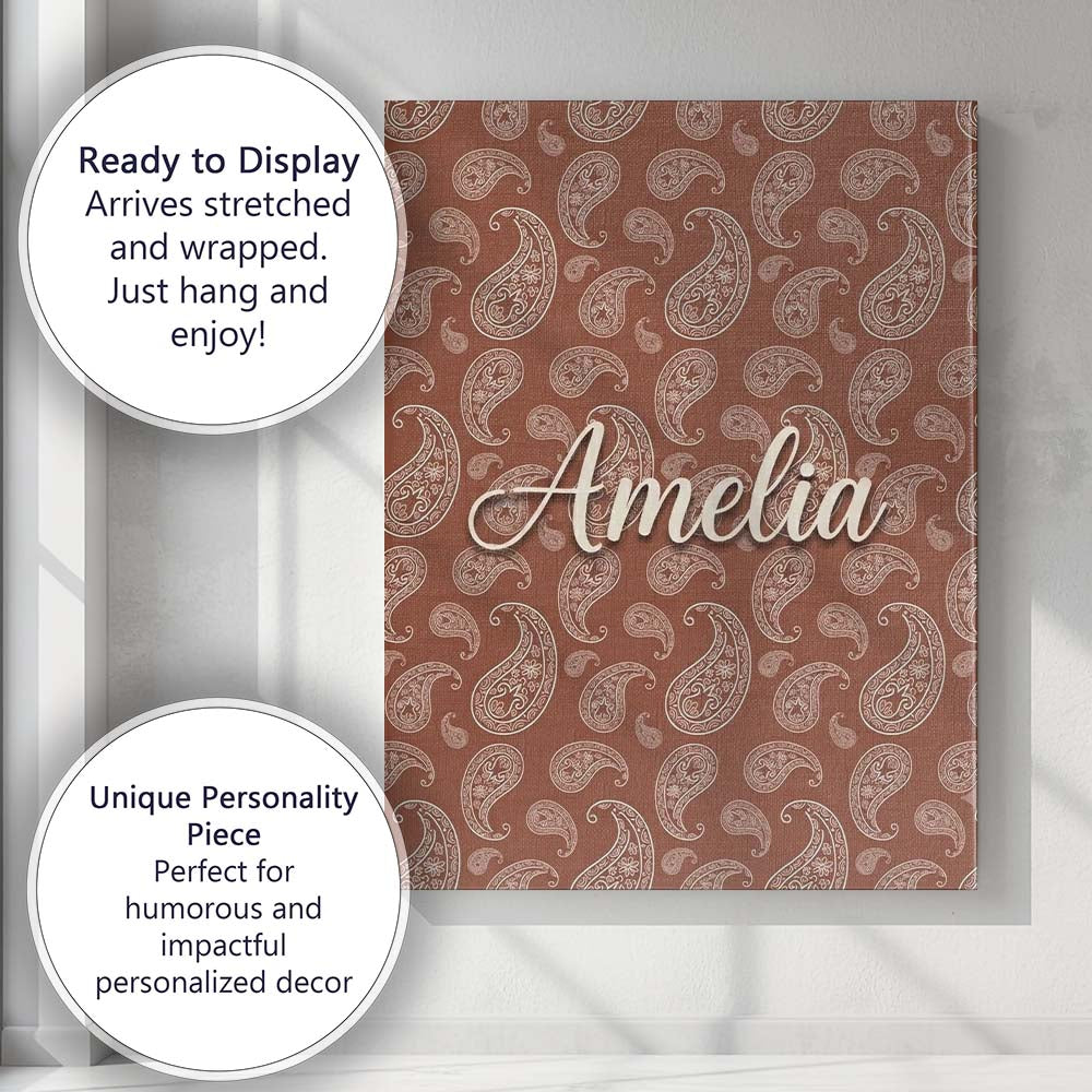 Personalised Name Elegant White Paisley Custom  Unique Gift Idea Modern Room Accent Canvas Wall Art Print Decor Picture Ready to Hang
