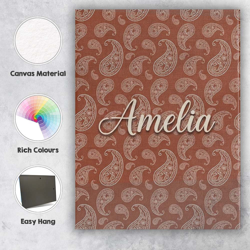 Personalised Name Elegant White Paisley Custom  Unique Gift Idea Modern Room Accent Canvas Wall Art Print Decor Picture Ready to Hang