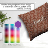 Custom Name Elegant White Paisley Rich Brown Gradient Background Square Filled Cushion Throw Pillow Sofa Bed Home Decor Zip Washable UK Made