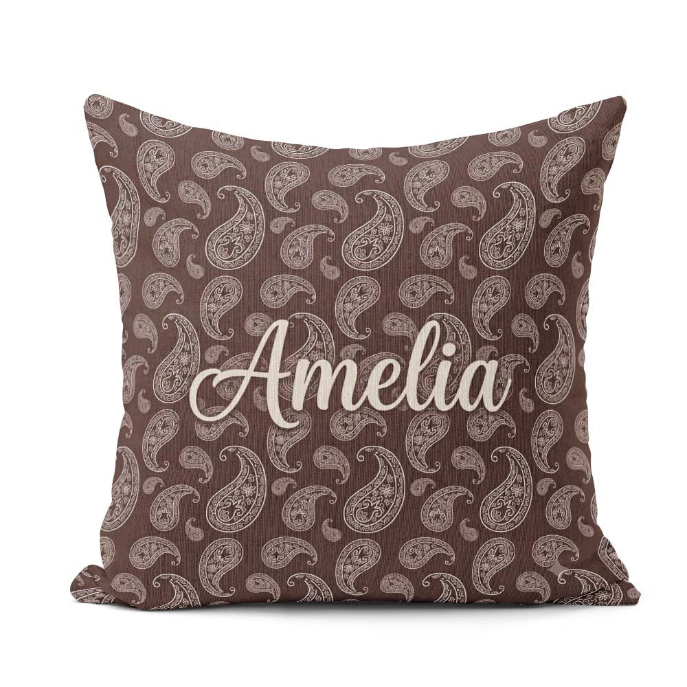 Custom Name Elegant White Paisley Deep Chocolate Brown Gradient Square Filled Cushion Throw Pillow Sofa Bed Home Decor Zip Washable UK Made