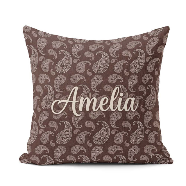 Custom Name Elegant White Paisley Deep Chocolate Brown Gradient Square Filled Cushion Throw Pillow Sofa Bed Home Decor Zip Washable UK Made