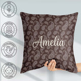 Custom Name Elegant White Paisley Deep Chocolate Brown Gradient Square Filled Cushion Throw Pillow Sofa Bed Home Decor Zip Washable UK Made