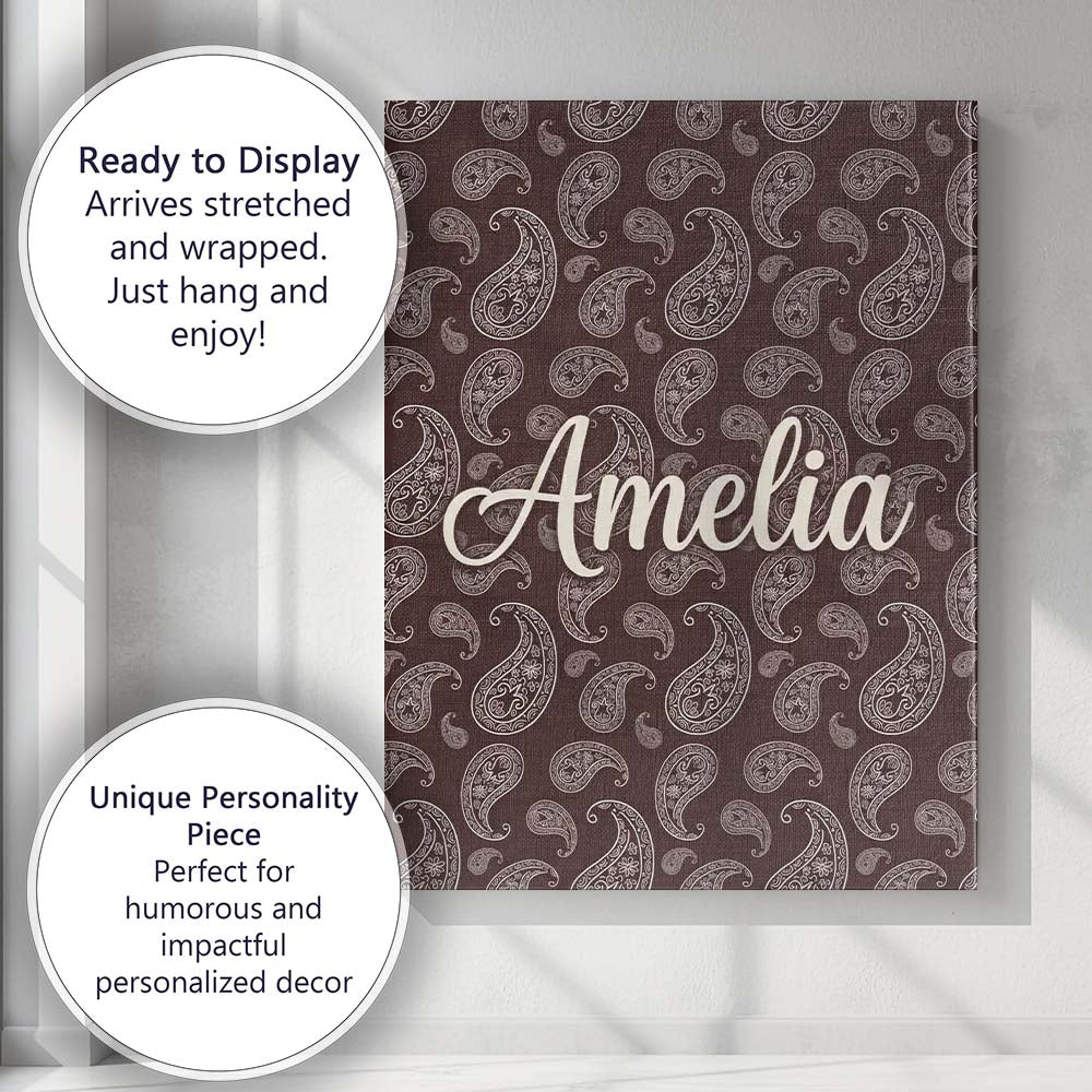 Personalised Name Elegant White Paisley Custom  Unique Gift Idea Modern Room Accent Canvas Wall Art Print Decor Picture Ready to Hang