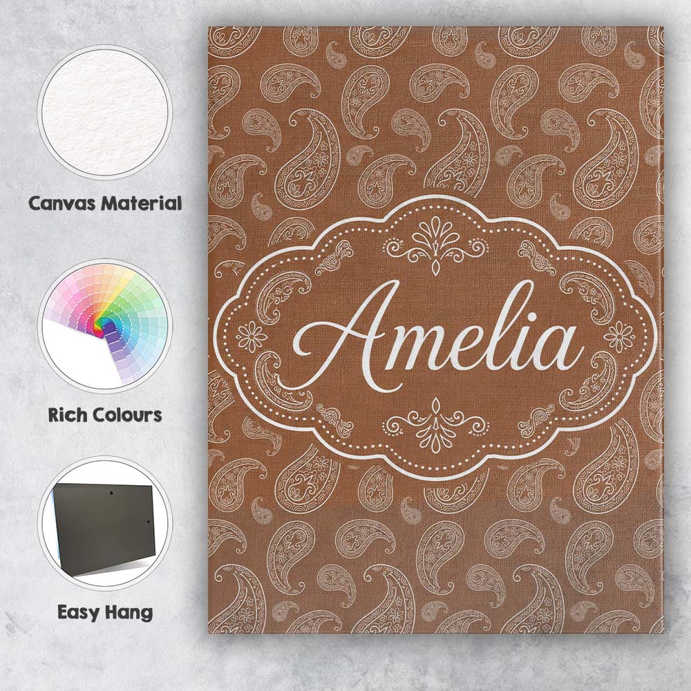Personalised Name Elegant White Paisley Custom  Unique Gift Idea Modern Room Accent Canvas Wall Art Print Decor Picture Ready to Hang