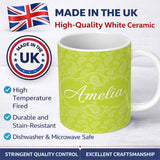 Personalized Custom Name Elegant White Paisley Pattern Fresh Green Gradient Background 11oz Ceramic Coffee Tea Mug White Large Handle
