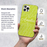 Elegant White Paisley Pattern Printed Design Custom Name Protective Phone Case Mobile Cover Durable Everyday Smartphone Shock Resistant