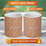 Personalized Custom Name Elegant White Paisley Pattern Golden Tan Gradient Background 11oz Ceramic Coffee Tea Mug White Large Handle