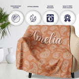 Elegant White Paisley Pattern Golden Tan Gradient Background  Personalised Custom Name Super Soft Fleece Blanket Bed Sofa Throw
