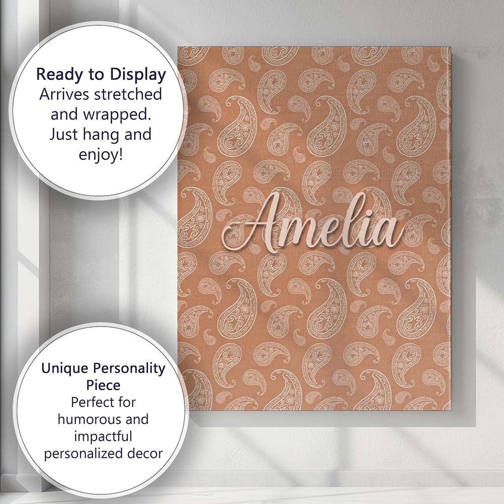 Personalised Name Elegant White Paisley Custom  Unique Gift Idea Modern Room Accent Canvas Wall Art Print Decor Picture Ready to Hang