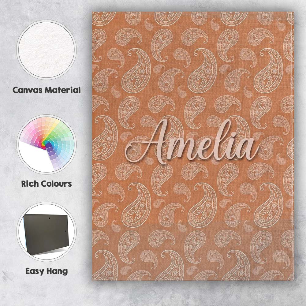 Personalised Name Elegant White Paisley Custom  Unique Gift Idea Modern Room Accent Canvas Wall Art Print Decor Picture Ready to Hang