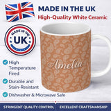 Personalized Custom Name Elegant White Paisley Pattern Golden Tan Gradient Background 11oz Ceramic Coffee Tea Mug White Large Handle