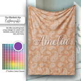 Elegant White Paisley Pattern Golden Tan Gradient Background  Personalised Custom Name Super Soft Fleece Blanket Bed Sofa Throw