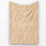 Elegant White Paisley Pattern Soft Golden Beige Gradient Background  Personalised Custom Name Super Soft Fleece Blanket Bed Sofa Throw