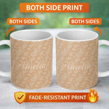 Personalized Custom Name Elegant White Paisley Pattern Soft Golden Beige Gradient Background 11oz Ceramic Coffee Tea Mug White Large Handle