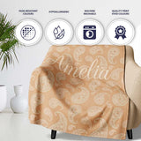 Elegant White Paisley Pattern Soft Golden Beige Gradient Background  Personalised Custom Name Super Soft Fleece Blanket Bed Sofa Throw
