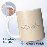 Personalized Custom Name Elegant White Paisley Pattern Light Cream Beige Gradient Background 11oz Ceramic Coffee Tea Mug White Large Handle