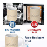 Personalized Custom Name Elegant White Paisley Pattern Light Cream Beige Gradient Background 11oz Ceramic Coffee Tea Mug White Large Handle