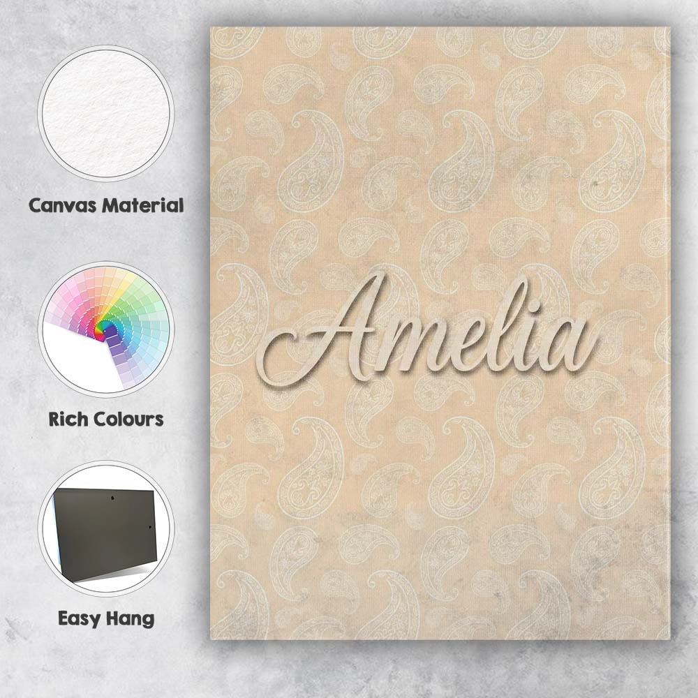 Personalised Name Elegant White Paisley Custom  Unique Gift Idea Modern Room Accent Canvas Wall Art Print Decor Picture Ready to Hang