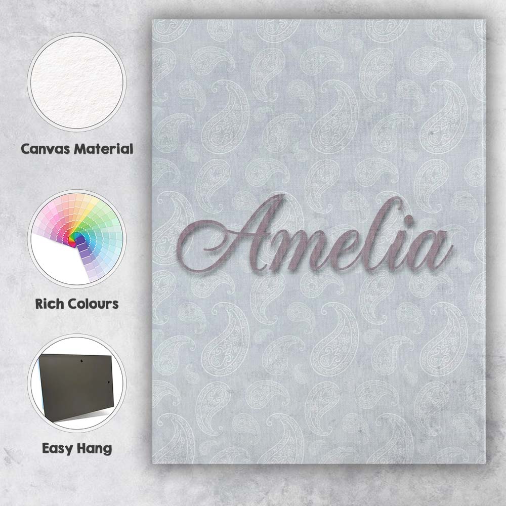 Personalised Name Elegant White Paisley Custom  Unique Gift Idea Modern Room Accent Canvas Wall Art Print Decor Picture Ready to Hang