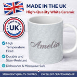Personalized Custom Name Elegant White Paisley Pattern Smooth Silver Grey Gradient 11oz Ceramic Coffee Tea Mug White Large Handle