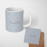 Personalized Custom Name Elegant White Paisley Pattern Cool Steel Grey Gradient Background 11oz Ceramic Coffee Tea Mug White Large Handle