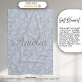 Elegant White Paisley Pattern Cool Steel Grey Gradient Background  Personalised Custom Name Super Soft Fleece Blanket Bed Sofa Throw