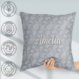 Custom Name Elegant White Paisley Pattern Deep Charcoal Gradient Square Filled Cushion Throw Pillow Sofa Bed Home Decor Zip Washable UK Made