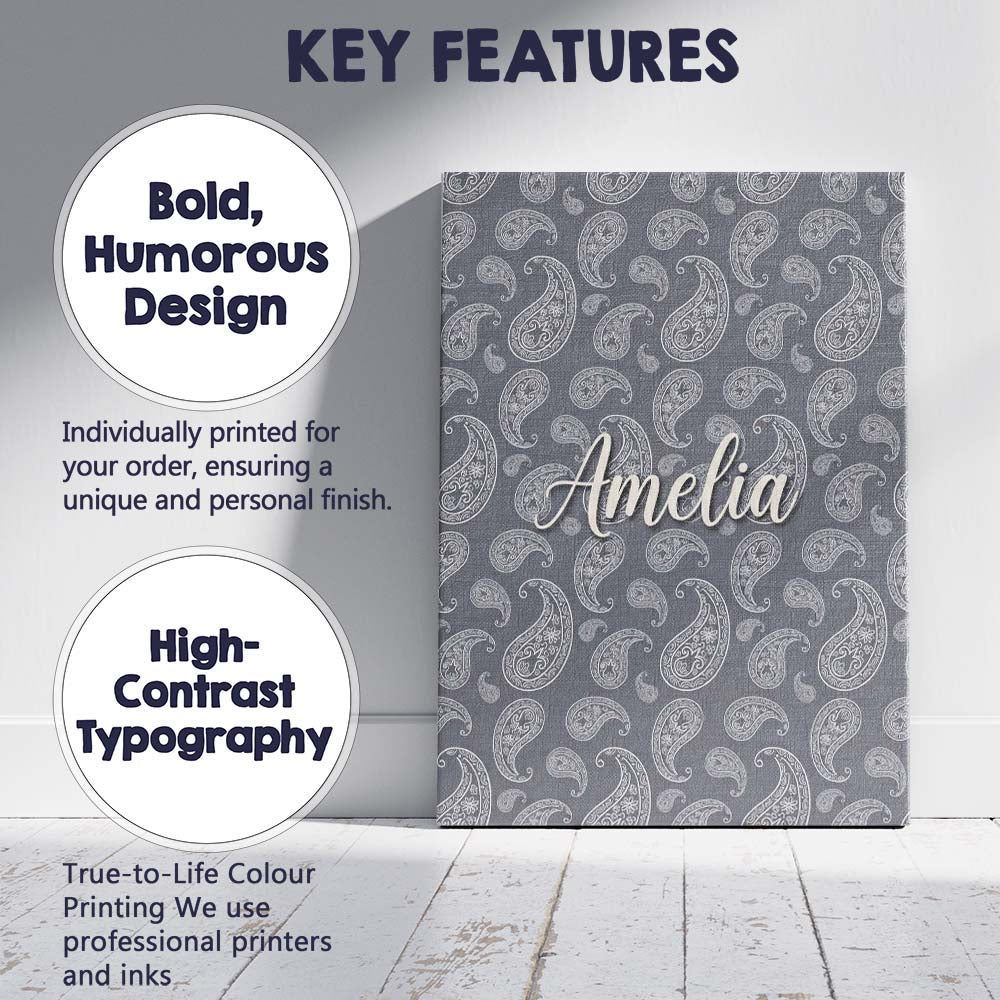 Personalised Name Elegant White Paisley Custom  Unique Gift Idea Modern Room Accent Canvas Wall Art Print Decor Picture Ready to Hang
