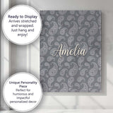 Personalised Name Elegant White Paisley Custom  Unique Gift Idea Modern Room Accent Canvas Wall Art Print Decor Picture Ready to Hang