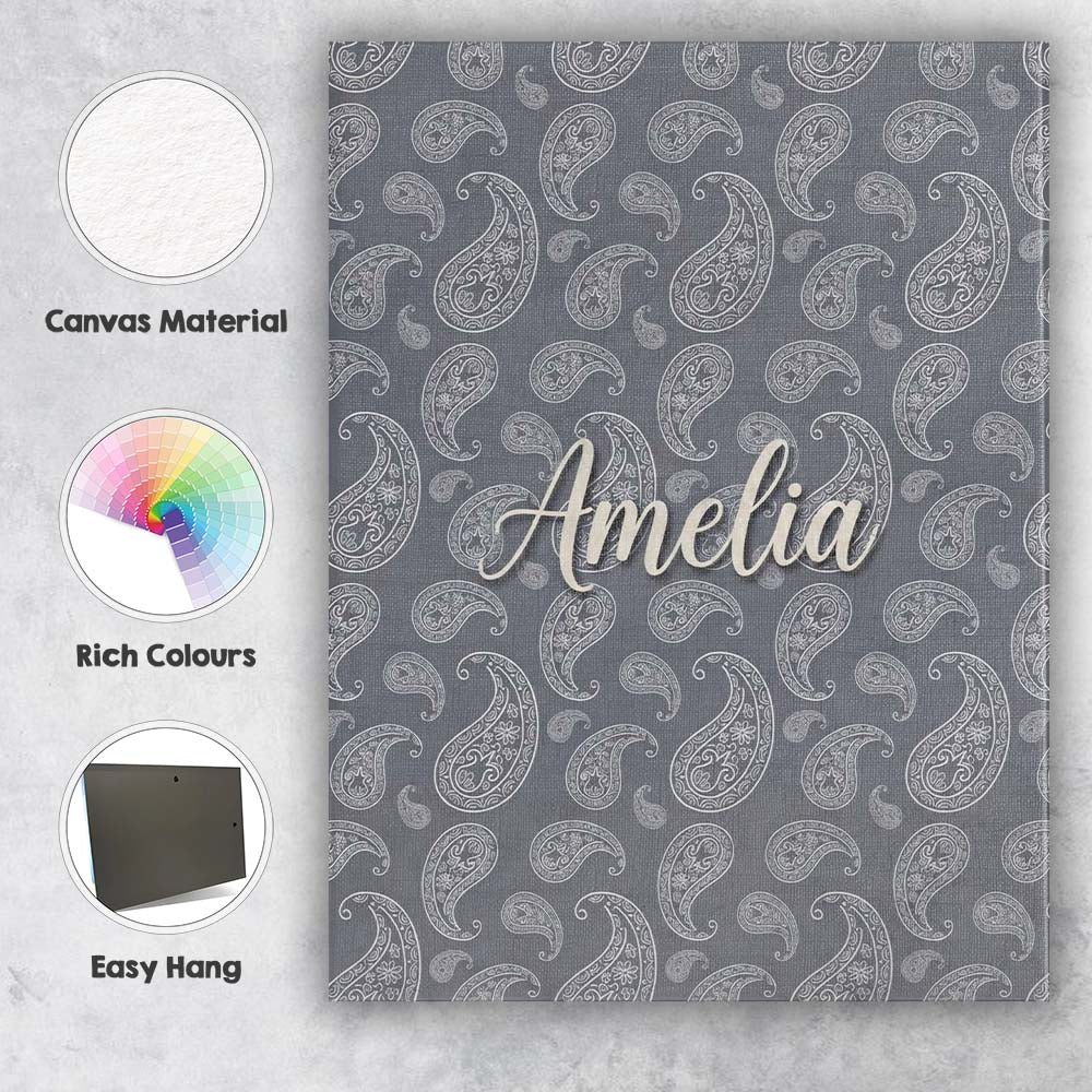 Personalised Name Elegant White Paisley Custom  Unique Gift Idea Modern Room Accent Canvas Wall Art Print Decor Picture Ready to Hang
