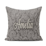 Custom Name Elegant White Paisley Rich Black Gradient Background Square Filled Cushion Throw Pillow Sofa Bed Home Decor Zip Washable UK Made