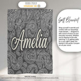 Elegant White Paisley Pattern Rich Black Grey Gradient Background  Personalised Custom Name Super Soft Fleece Blanket Bed Sofa Throw
