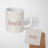 Personalized Custom Name Cute Pastel Polka Dot Confetti Pattern Soft Neutral Background 11oz Ceramic Coffee Tea Mug White Large Handle