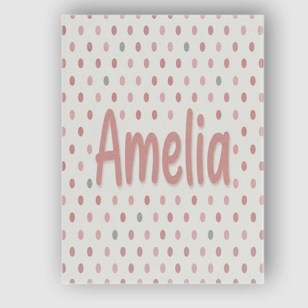 Personalised Name Cute Pastel Polka Dot Custom  Modern Room Accent Elegant Feature Canvas Wall Art Print Decor Picture Ready to Hang