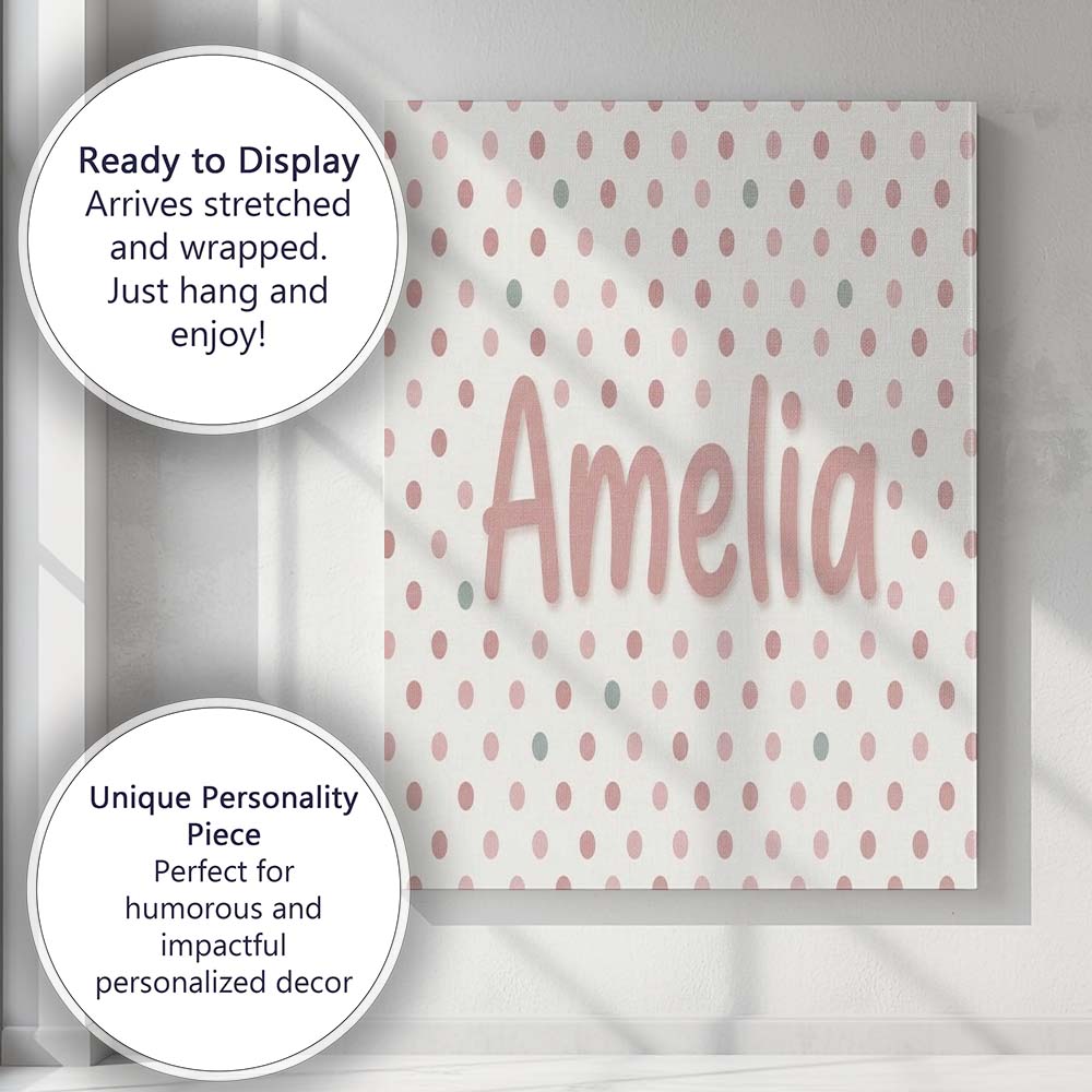 Personalised Name Cute Pastel Polka Dot Custom  Modern Room Accent Elegant Feature Canvas Wall Art Print Decor Picture Ready to Hang
