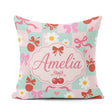 Custom Name Cute Cherry Bow Daisy Heart on Mint and Pink Gingham Square Filled Cushion Throw Pillow Sofa Bed Home Decor Zip Washable UK Made